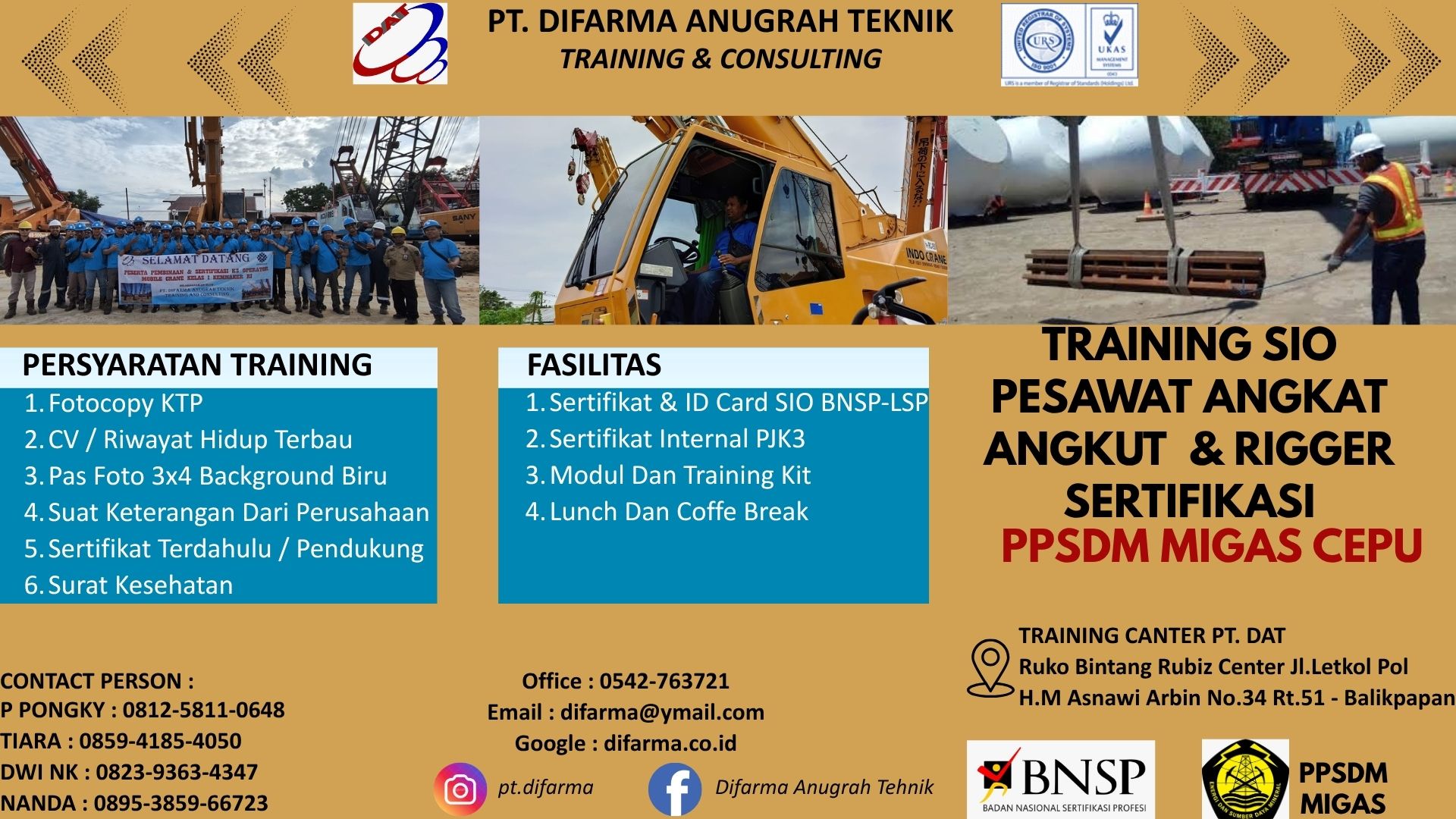 TRAINING SIO PESAWAT ANGKAT ANGKUT & RIGGER SERTIFIKASI PPSDM MIGAS CEPU